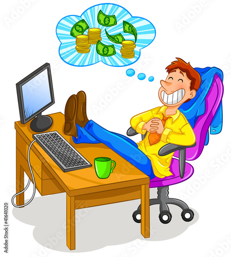 Vector: worker thining about money worker thining about money