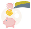 People save their money on the piggy bank.