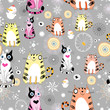 seamless pattern with colorful cats