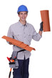 roofer showing tiles, studio shot
