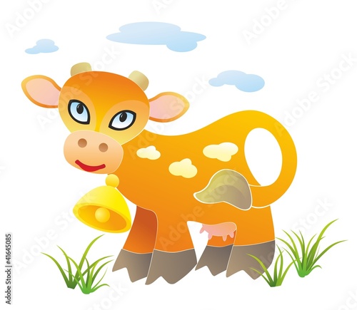 Vector: "Spotty cow with a bell" "Spotty cow with a bell"