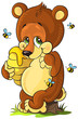 Vector: Cute bear cub with honey on white background Cute bear cub with honey on white background