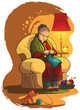 Vector: Gradmother sitting in armchair and knitting Gradmother sitting in armchair and knitting