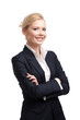 Foto: Smiling business woman in a black suit on white background Smiling business woman in a black suit on white background
