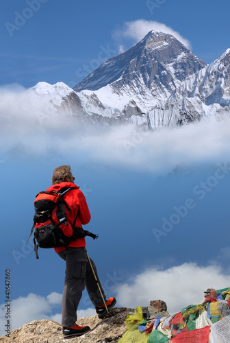 Photo: Man in front of Mt Everest, Nepal Man in front of Mt Everest, Nepal