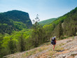Hiker girl trekking Hiker girl trekking