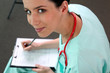 Female doctor with clipboard