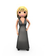 3D Blonde Girl Woman in Black Dress Ball Gown on White 3D Blonde Girl Woman in Black Dress Ball Gown on White