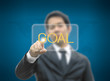 Bussiness man concept hand pointing goal word with world map