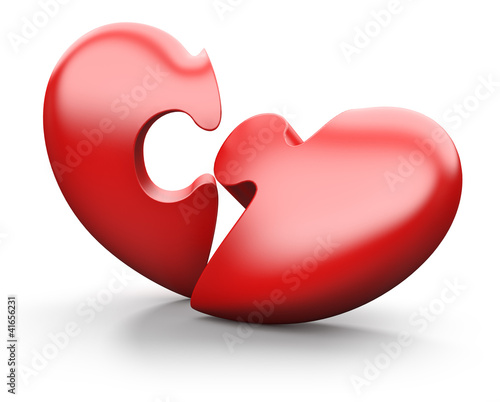 Illustration: Broken jigsaw heart, isolated on white Broken jigsaw heart, isolated on white