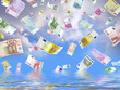 Euroscheine fallen vom Himmel ins Wasser