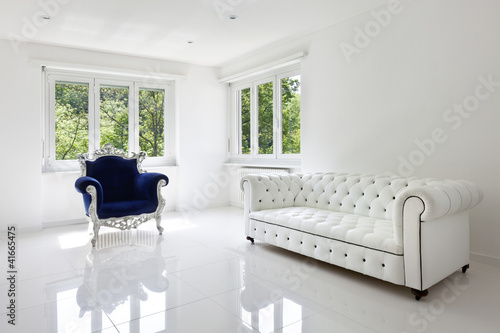 Photo: leather sofa, armchair classical, in white room leather sofa, armchair classical, in white room