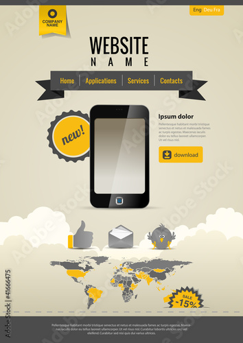 Vetor: Mobile applications. Website template Retro style. Yellow Black. Mobile applications. Website template Retro style. Yellow Black.