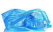 open blue garbage bag with trash isolated on white