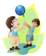 children holding globe balloon