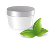 Blank cosmetic container with green leafs