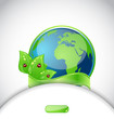 Green earth with leaves and ladybugs, background with emblem Green earth with leaves and ladybugs, background with emblem
