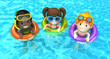 3d render of kids floating with inflatable ring