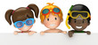 3d render of kids and blank board