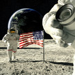 working astronauts on moon 3d rendering