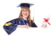 Smiling Graduation Student Holding a Blank Sign Smiling Graduation Student Holding a Blank Sign