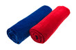 Two blue and red rolled up beach towel isolated Two blue and red rolled up beach towel isolated