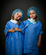couple of medics children medical equipment