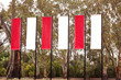 colored banners on tall poles