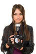 Brunette woman with the camera