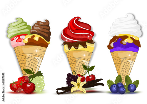 Vektor: Eis, Eistüte mit Früchten Eis, Eistüte mit Früchten