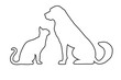 Silhouettes of dog and cat isolated on white