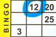 Close up of Bingo Card with one number circled