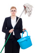 Unhappy businesswoman cleaning