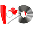 Red grunge rubber stamp with the canadian flag
