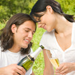 Young happy couple with champagne, outdoor Young happy couple with champagne, outdoor