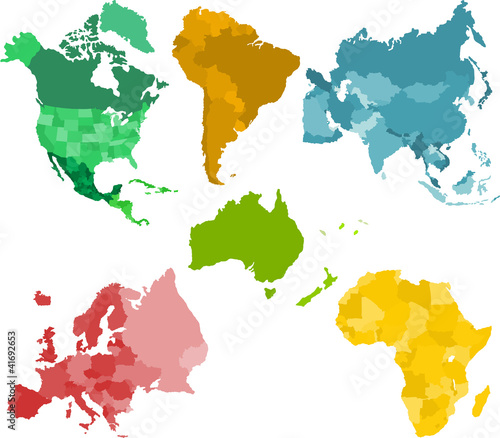Vector: Set of a six silhouettes of a continents Set of a six silhouettes of a continents