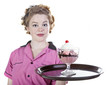 Vintage Style Waitress Serving an Ice Cream Sundae Vintage Style Waitress Serving an Ice Cream Sundae