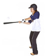 Woman Baseball or Softball Player Hits a Ball Woman Baseball or Softball Player Hits a Ball