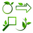 Different signs with green leaves