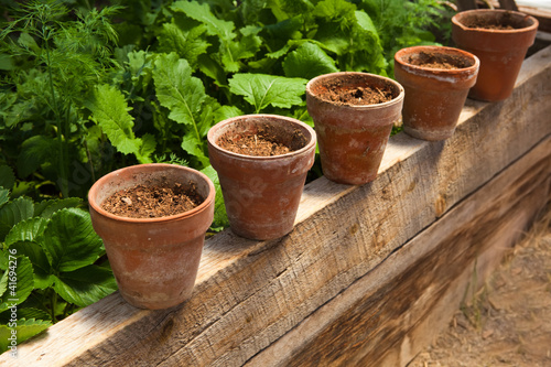 Photo: Terracotta pots with soil Terracotta pots with soil