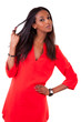 Beautiful young black woman in red dress