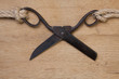 Old tailoring scissors on leather