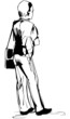 a sketch a fellow costs with a bag on the left shoulder