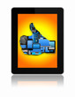 Computers and mobile phones in form of the hand on tablet pc