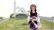 Ukrainian woman walking to the camera. Donetsk. Euro-2012.