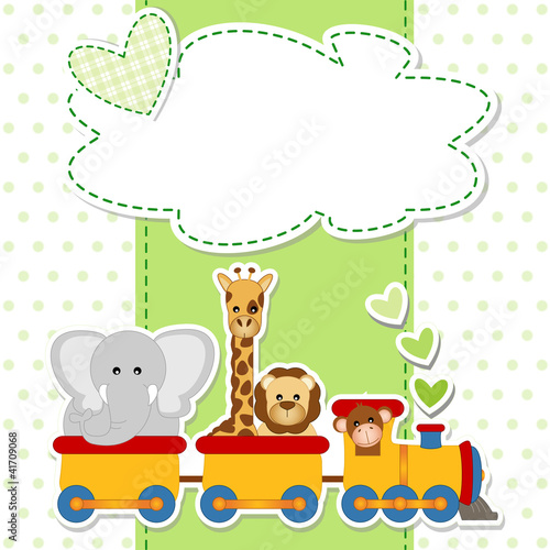 Vector: baby shower - train - trenino con animali baby shower - train - trenino con animali