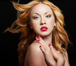 Beautiful woman with bright red lips and manicure Beautiful woman with bright red lips and manicure