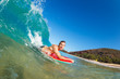 Body Boarder Surfing Blue Ocean Wave