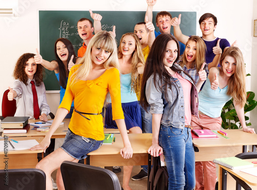 Photo: Group student near blackboard. Group student near blackboard.