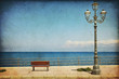 Paesaggio, mare, lampione, panchina, Sicilia